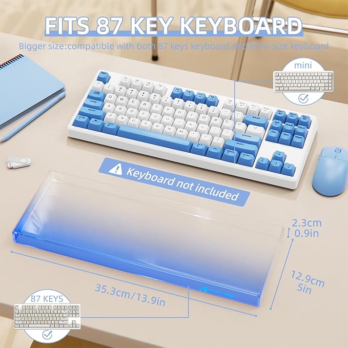 Attack Shark KC03 Acrylic Clear Transparent Keyboard Cover(13.9 * 5 * 0.9 inch) with Dustproof Waterproof Anti-hit Anti-cat Protective Case for Standard 87Key Mechanical Gaming Keyboard Blue