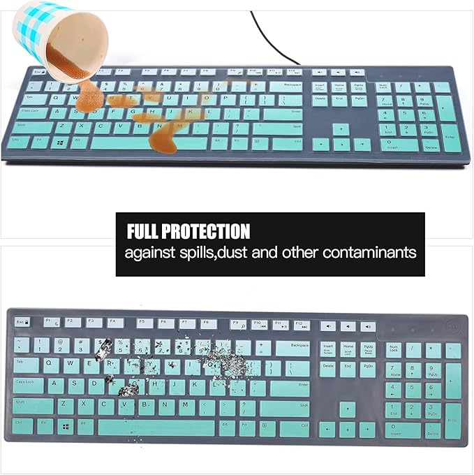 Keyboard Cover Skins Compatible with Dell KM636 KB216 Wired Keyboard & Dell Optiplex 5250 3050 3240 5460 7450 7050 & Dell Inspiron AIO 3475/3670/3477 All-in one Desktop(Ombre Hot Blue)