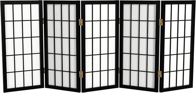 2 ft. Short Desktop Window Pane Shoji Screen - Black - 5 Panels