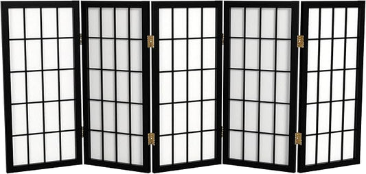 2 ft. Short Desktop Window Pane Shoji Screen - Black - 5 Panels
