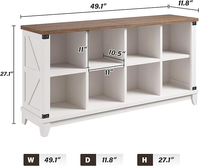 EnHomee 8 Cube Bookshelf, Farmhouse Cube Storage Organizer, Book Shelf for Entryway, Living Room, Office, White, Wood