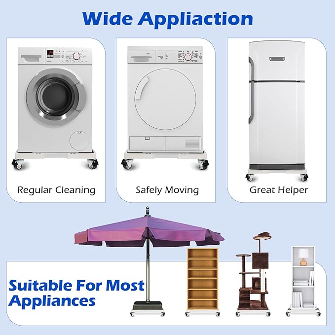 Nefish Furniture Dolly Adjustable Mini Fridge Stand Dolly Cart with 4 Lockable Wheels Washing Machine Stand Mobile Roller Universal Mobile Base Stand for Washer Dryer Refrigerator