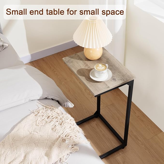 AMHANCIBLE C Shaped End Tables, Couch Side Tables that Slide Under, TV Trays for Living Room, Bedroom, Small Space, Sofa, Grey HET02BGY-1