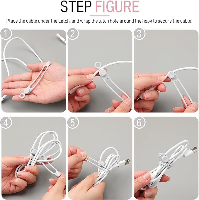 Nuanchu 40 Pcs Silicone Cable Ties Reusable Holder Adjustable Straps Multipurpose Charging Cable Organizer for Fastening Charging Cords Wires(4.17 Inch,Black, White, Gray, Pink)