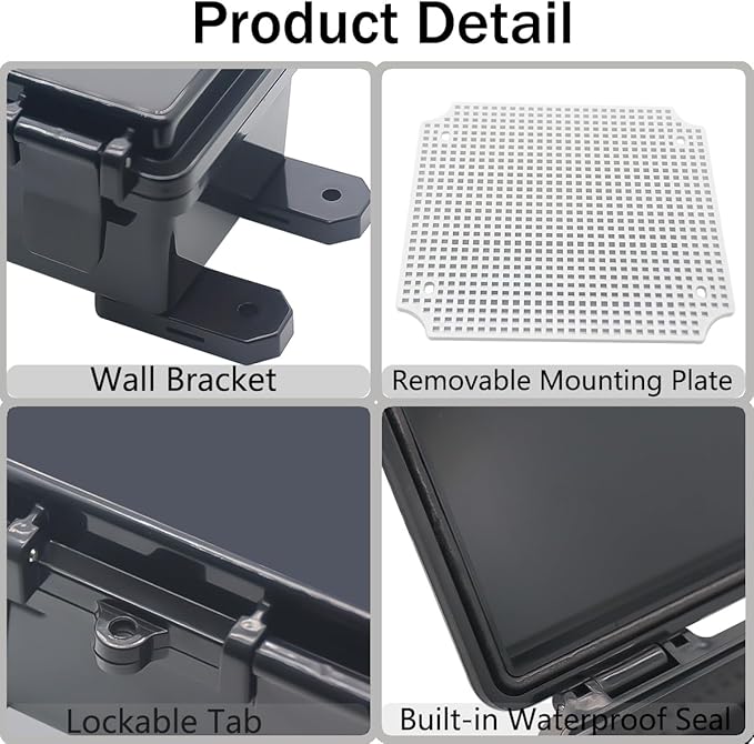 Junction Box, Hinged Black Clear Cover IP67 Waterproof ABS Project Box with Mounting Plate Electrical Box Enclosure with Wall Bracket 8.3 x 8.3 x 4.3inch(210x210x110mm)