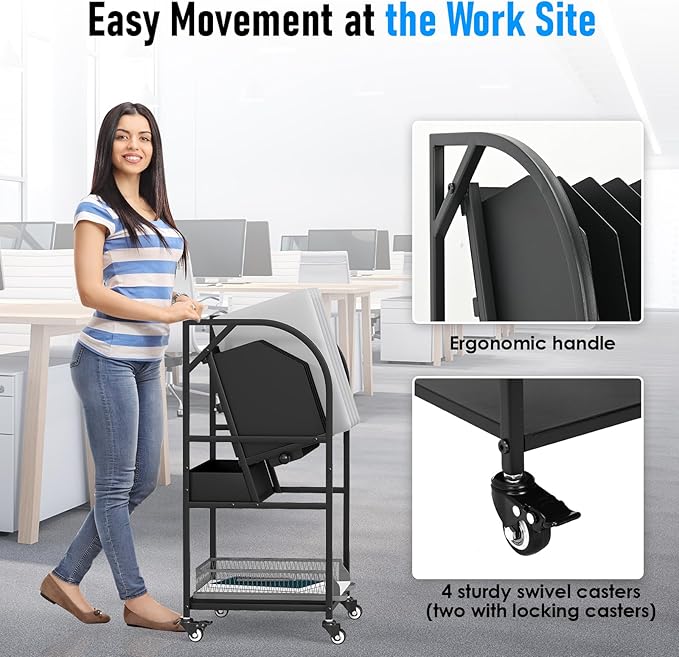 2 Tier Open Laptop Charging Cart with Wheels, 10 Device Mobile Charging Station for chromebook, iPads and Tablet, Laptop Charging Storage Rack for Office and Classroom