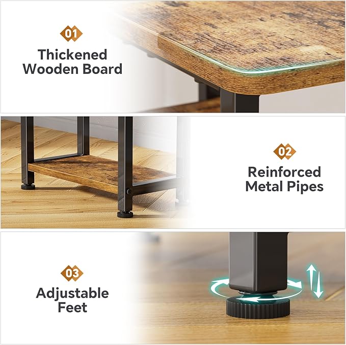Simple Trending Narrow Side Table, 3-Tier End Table with Wide Storage Tabletop, Nightstand for Bedroom Living Room, Rustic Brown