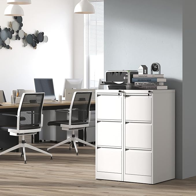 IKIMI 3 Drawer File Cabinet with Lock,Metal Filing Cabinets for Home Office,Steel Vertical File Cabinet,Heavy Duty Metal Storage Cabinet for A4/Letter/Legal Size Files,Assembly Required