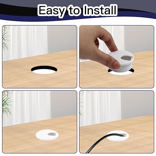 2pcs 1-1/2 Inch Desk Grommet, Plastic Desk Hole Cover, White Cable Hole Cover, Desk Hole Grommet for Wire Cord Organizing Office Computer Desk