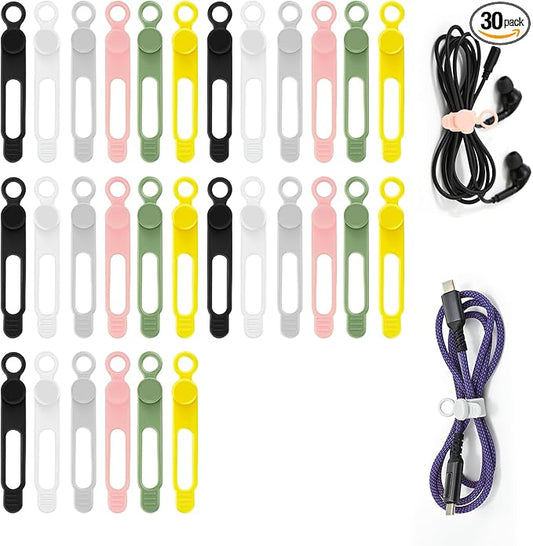 30Pcs Silicone Cord Ties for Electronics 3in Reusable Cable Organizer for Charging Cables, Electrical Cords, Computer Wires USB Data Cables 6Colors