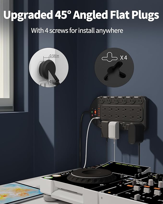 DEPOW 10Ft Power Strip Surge Protector with 24 AC Outlets (1875W/15A) 6 USBs (2 USB-C Ports), 3,400 Joules, Heavy Duty Flat Plug Extension Cord, Wall Mountable for Home, Office, Black, ETL Listed