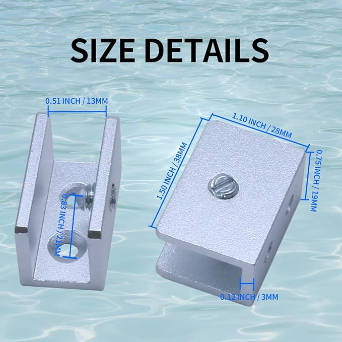 8 Pack Glass Shelf Bracket Floating Shelf Clips, Adjustable Clamp Glass Shelf Holder for 10-12mm Thickness, Shower Brackets Replacement Parts(Silver, Rectangle)
