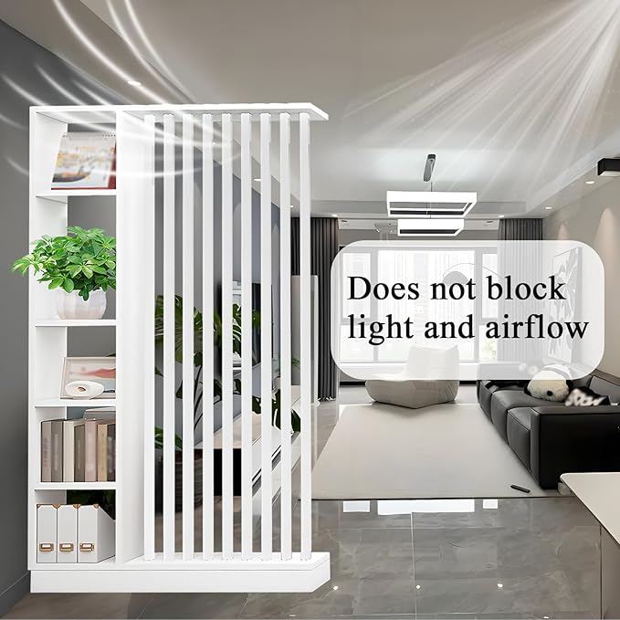 Room Divider with Shelves, Entrance Hall Partition Screen Column Floor to Ceiling - Freestanding Room Divider with Storage Shelf, Freestanding Decor for Bedroom (A White + White, 47.2in / 120cm)