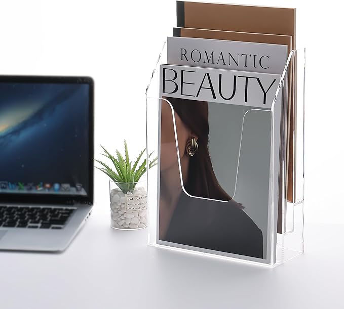 YUXUN Wall Mount File Organizer, Clear Acrylic File Holder for Desk, No Assembly Hanging Mail Organizer, Heavy Duty Document Sorter Magazine Rack for Office, Home, Classroom