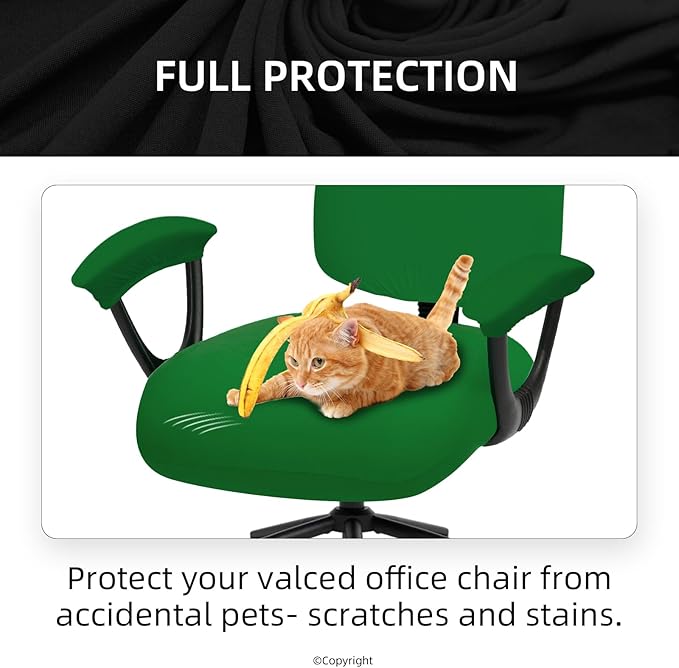 Stretchable Desk Office Chair Seat Covers with Armrest Covers - Universal Stretch Computer Chair Slipcover - Washable Rotating Backrest Coverings & Cushion Protectors for Dogs, Cats, Pets, Green