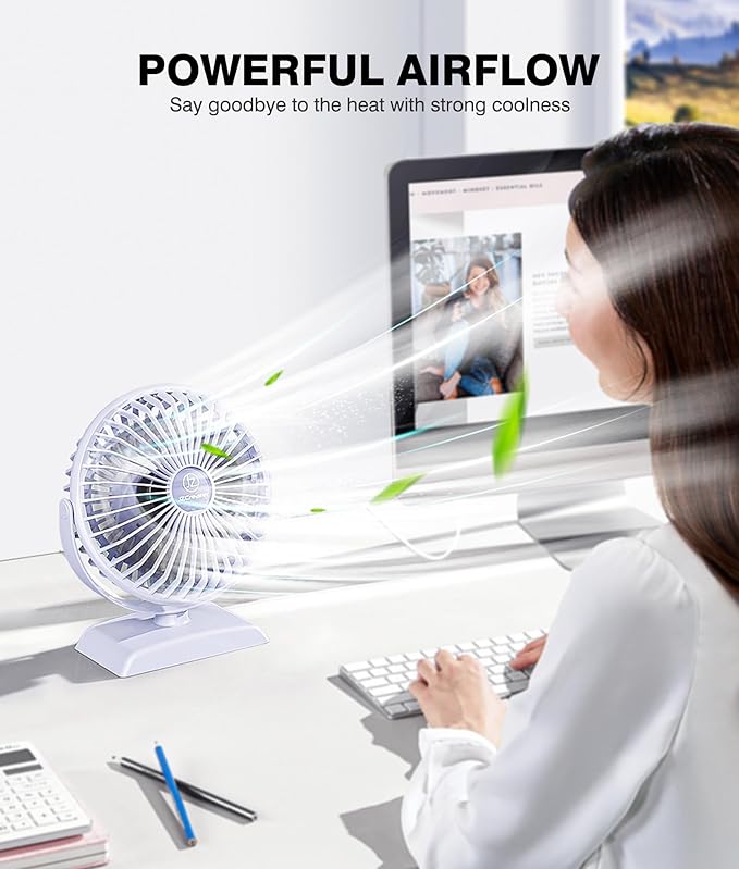 JZCreater USB Desk Fan, USB Fan Mini, 360 Rotation Desktop Fan with 3 Speed, Table Personal Cooling Fan, Quiet Mini Desk Fan, USB Powered, Small Fan for Home Office Bedroom Car Travel, Purple