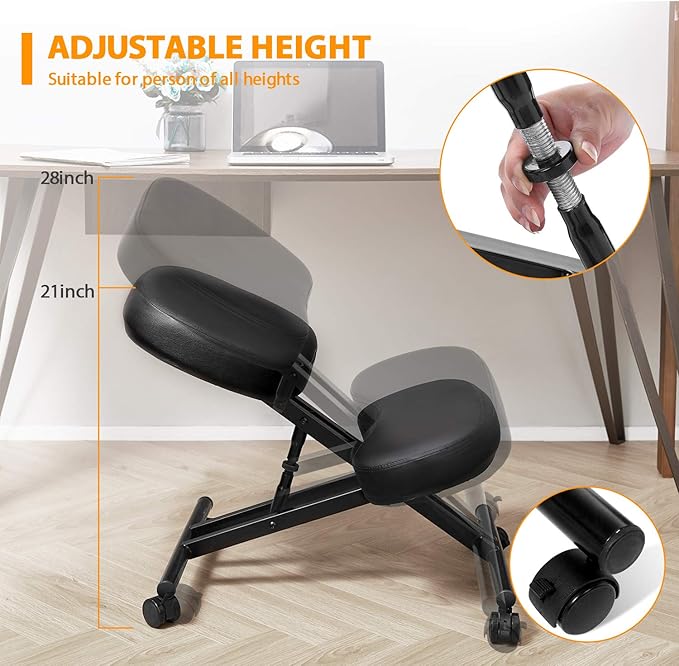 Himimi Ergonomic Kneeling Chair for Office - Faux Leather - Thick Comfortable Moulded Foam Cushions - Brake Casters, Adjustable Stool for Home & Office