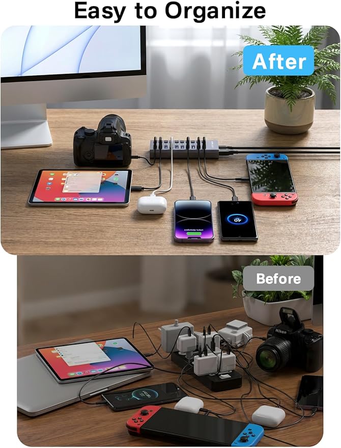 Powered USB 3.2 Hub, ACASIS 10 Ports USB 3.2 Hub with 10Gbps Data Speed, Aluminum Housing, USB Hub Powered with 48W Power Adapter, USB Hub for PC/Laptop, Computer, Flash Drive, Printer, Camera