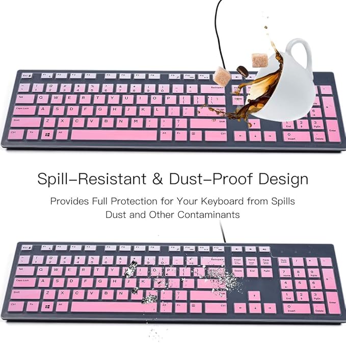 Keyboard Cover for Dell KB216 Wired Keyboard & Dell KM636 Wireless/Dell Optiplex 5250 3050 3240 5460 7450 7050/Dell Inspiron AIO 3475/3670/3477 All-in one Desktop Keyboard Protective Skin, Ombre Pink