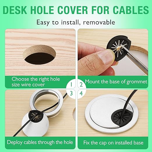 EASYEAH 5 Pcs Desk Grommet 2" / 50 mm, Desk Cord Hole Cover, Cable Grommet ABS Plastic, Desk Hole Grommet for Home & Office Pc, Detachable Cable Cord Organizer-Silver Sand