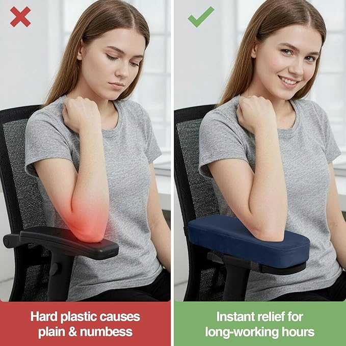 Smiry Ergonomic Office Chair Armrest Pads, Memory Foam Arm Rest Covers, Non-Slip Armrest Cushion with Adjustable Buckles and Straps, Elbow Relief for Desk, Gaming & Wheelchair (Navy, Set of 2)