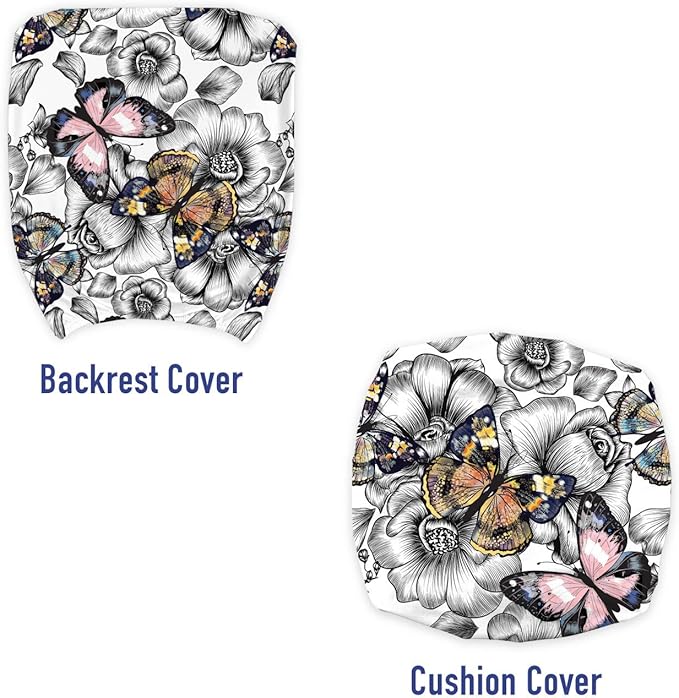 Ambesonne Butterfly Office Chair Slipcover, Monochrome Floral with Colorful Summer Season Animal Blooming Flowers, Protective Stretch Decorative Fabric Cover, Standard Size, Pink Orange