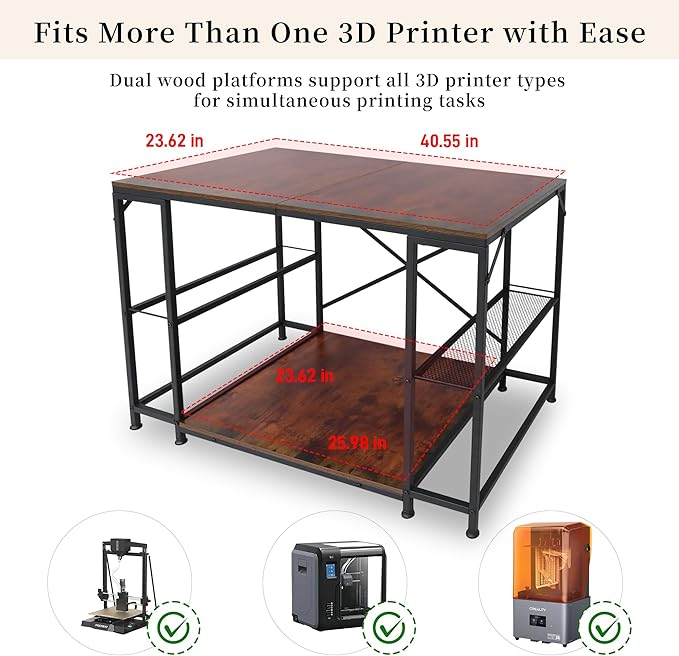 Upgraded 3D Printer Stand, Large 3D Printer Filament Storage Rack for Home Office, 2-Tier Under Desk 3D Printer Table Desk with Filament Storage for Printer Accessories Garage Workshop Studio