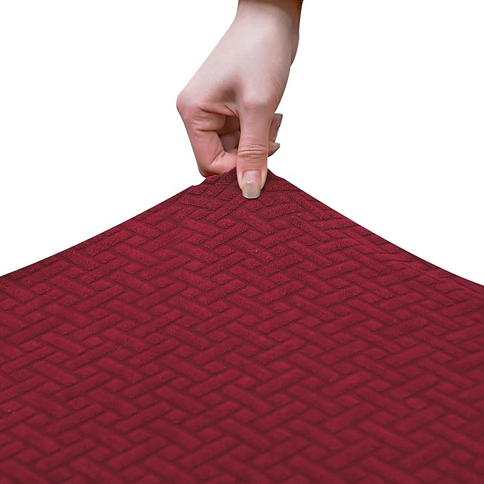 Waterproof Criss Cross Chair Cover Burgundy Stretch Jacquard 24Inch Wide Armless Desk Chair Slipcover 1 Piece Washable-T Shape Burgundy