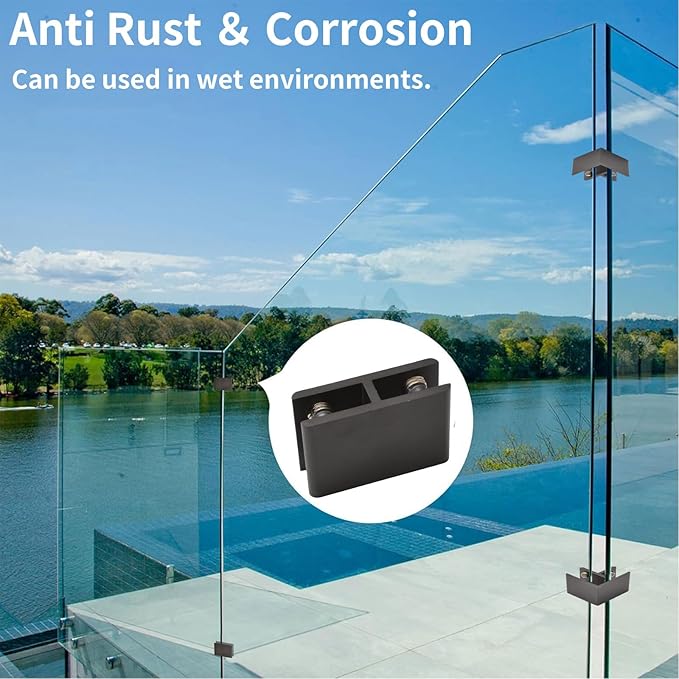 INCREWAY Glass Clamp, 4 Pack Adjustable Double Side Aluminum Alloy Shelf Support Bracket, Clip Holder for 8-10mm Thickness, 180 Degrees, Black