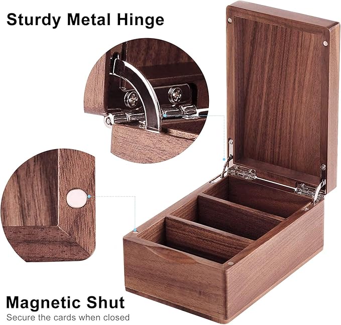 MaxGear Business Card Holder for Desk, 2.2" x 3.5" Walnut Wood Business Card Organizer, Index Cards Box Holds 300 Cards, 3 Divider Boards, Includes A-Z Tabs, Desktop Organizers for Office & Home