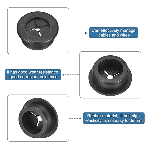 uxcell 4 Pcs Cable Cord Grommet, 1 Inch (25mm) Desk Grommet Flexible Rubber Grommets Wire Hole Cover Pass Through for Office Computer Desk Wire Organizer, Black