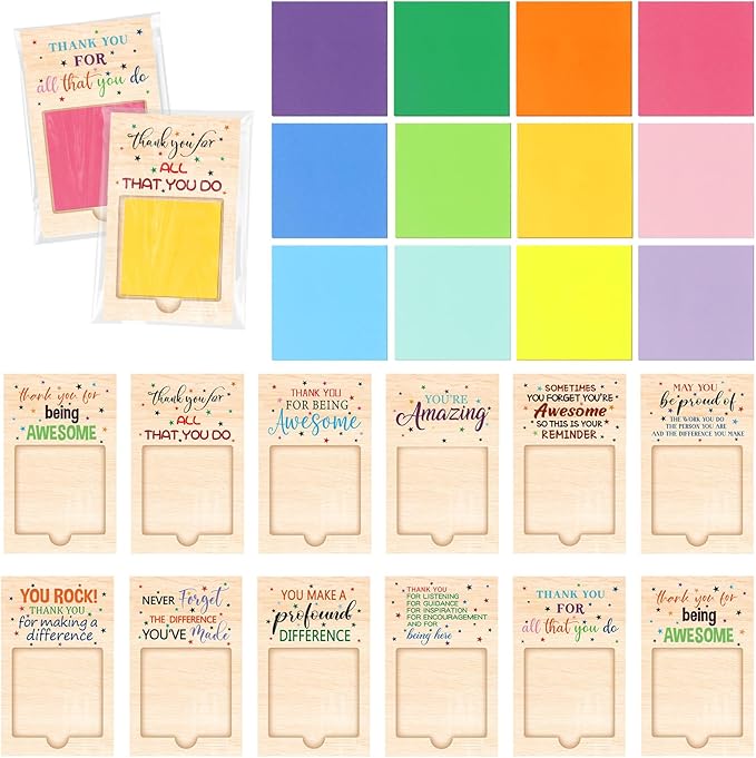 Motipuns 36 Pcs Teachers Appreciation Gift Bulk Inspirational Sticky Note Pad Holder Office Nurse Thank You Gift Team Work Sticky Notes OPP Bags for Employee Volunteer Coworker Staff SLP Ot Month