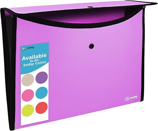 Enday Square Flap Plastic File Holder, Purple, A4 Letter Size, Reusable, Snap Closure, 13" x 9.4"