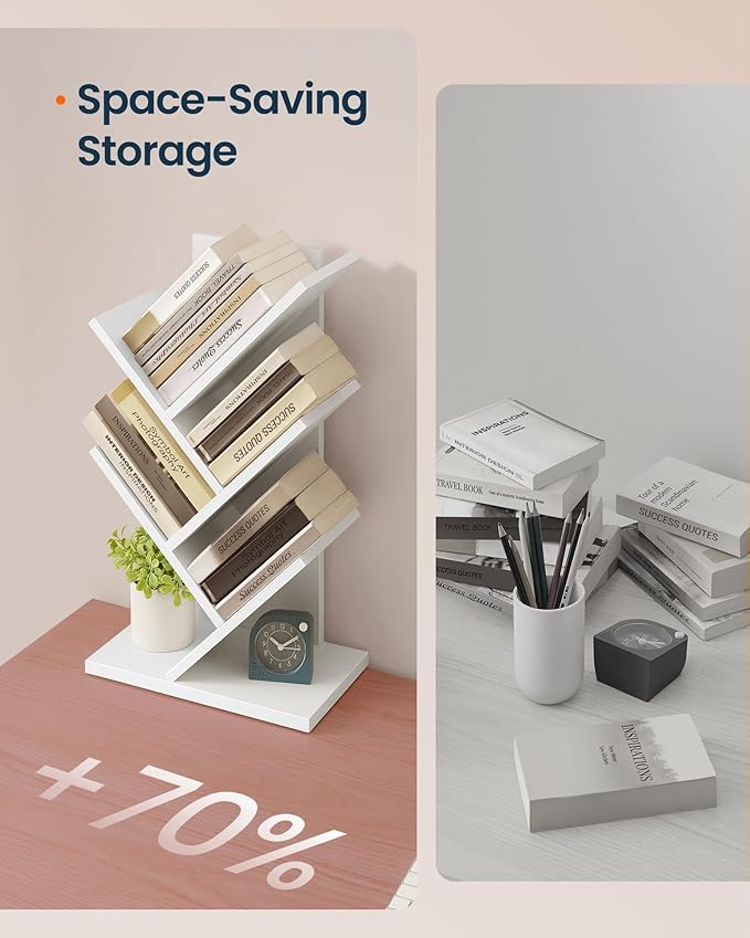 SONGMICS HOME 5 Tier Tree Bookshelf, Bookcase, Small Corner Shelf, Space Saving Book Tree for Home Office, Bedroom, Living Room, Brown