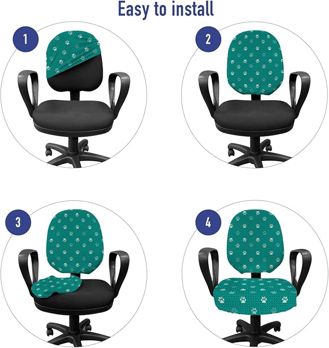 Ambesonne Paw Print Office Chair Slipcover, Modern Design Pattern of Animal Step Marks with Tiny Squares, Protective Stretch Decorative Fabric Cover, Standard Size, Teal Ivory