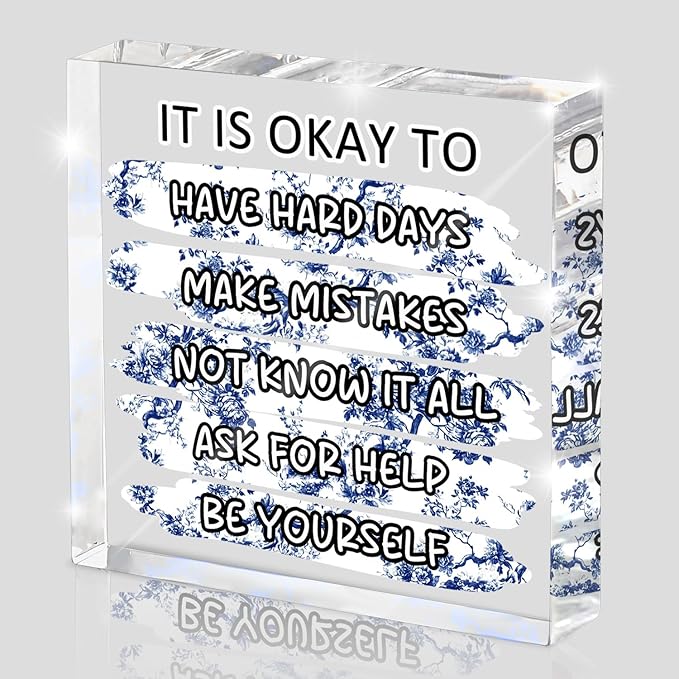 "It's Okay..." Mental Health Decor, Blue and White Porcelain Color Office Acrylic Gift Therapy Inspirational Decorations for School Counseling Office Therapy Desktop Art Decoration School Counselor