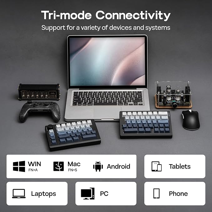 EPOMAKER Split70 Wireless Ergonomic Keyboard with QMK/VIA and Knob, Mechanical Gaming Keyboard with RGB, Hot-Swap, Creamy Linear Switch, PBT Keycap, Gasket, Mac Modifier, 70% Split Layout (Black)