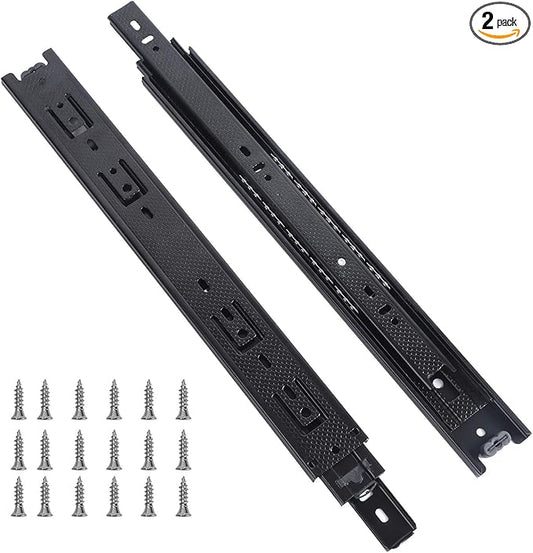KINJOEK 2 PCS 14 Inch Full Extension Ball Bearing Drawer Slides Heavy Duty Side Mount Cabinet Rails Tool Box, Keyboard Glides Rails Rack, Black