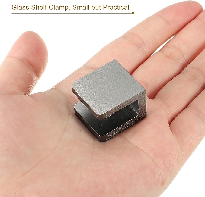 UXCell Glass Shelf Clamp, 10Pcs Brass Clamp for 8-10mm Thick Glass, Adjustable Bracket Support Holder, Black