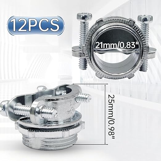 Bonsicoky 12 Pcs 3/4 Inch Clamp Type Cable Connectors - Zinc Alloy Clamp Cable Connector Fittings for Metallic Conduit Protect Electric Wires Electrical Box Cables