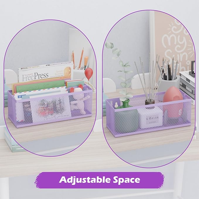 Mail Holder Countertop, Mail Organizer with 2 Slots, Mail Basket Wall Mounted Desktop Mail Sorter Letter Holder Box Envelope Organizer for Home Office, Purple