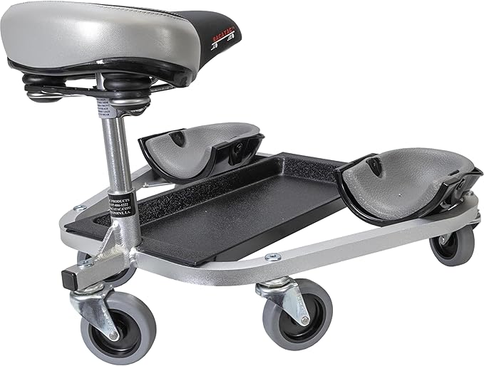 Racatac Kneeling Sitting Creeper with 3 Inch Casters, Rolling Knee Pads with Seat, Adjustable Seat, Knee Pads with Wheels, Made in USA, Floor Creeper, 01RAC3