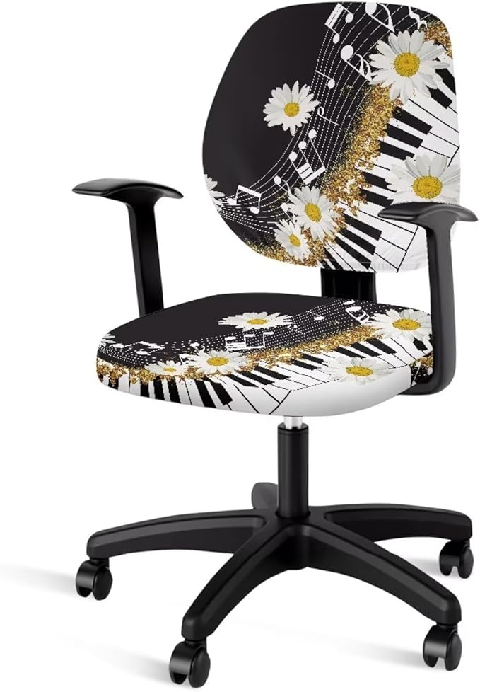 GLENLCWE Daisy Music Piano Chair Covers Universal Stretch Desk Chair Cover Non Slip Computer Chair Slipcovers Washable