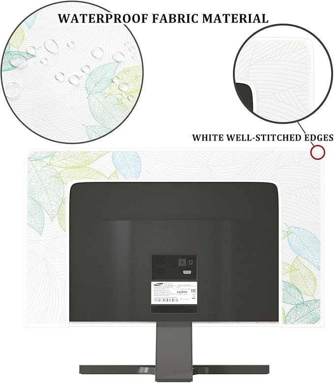 Artistical Leaf Waterproof 32 Inch TV Dust Cover Anti-Static Dustproof Screen TV Covers with Trendy Botanical Design Weatherproof Television Cover for LED LCD OLED 32 Inch TVs