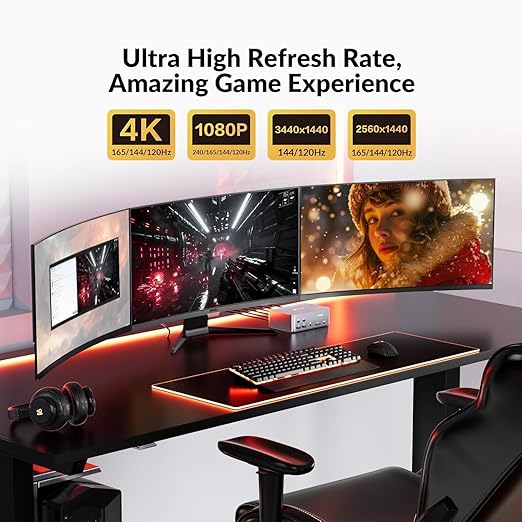 AV Access 8K DisplayPort KVM Switch 2 PC 3 Monitors, with 6 DP Cables, Triple Monitor 8K@60Hz 4K@165Hz 1080P@240Hz, USB 3.0 Hub, LAN, Audio, SD Card All-Aluminum, 12-in-1 Dock for Home Gaming