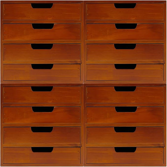4 Pcs Drawer Cabinet Set, Wooden Storage Box Rustic Desktop Organizer, Mahogany Wood Stackable Units, Small Craft Storage Containers Apothecary Cabinet and Chest Jewelry Holder