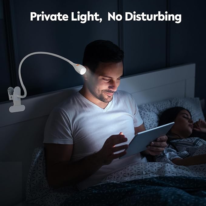 acegoo Minimalist Reading Light for Bed Headboard Dimmable White Book Light Clip on Lamp with USB-C Adapter, Flexible Neck & Handy Lamp Head Switch, CRI 90+