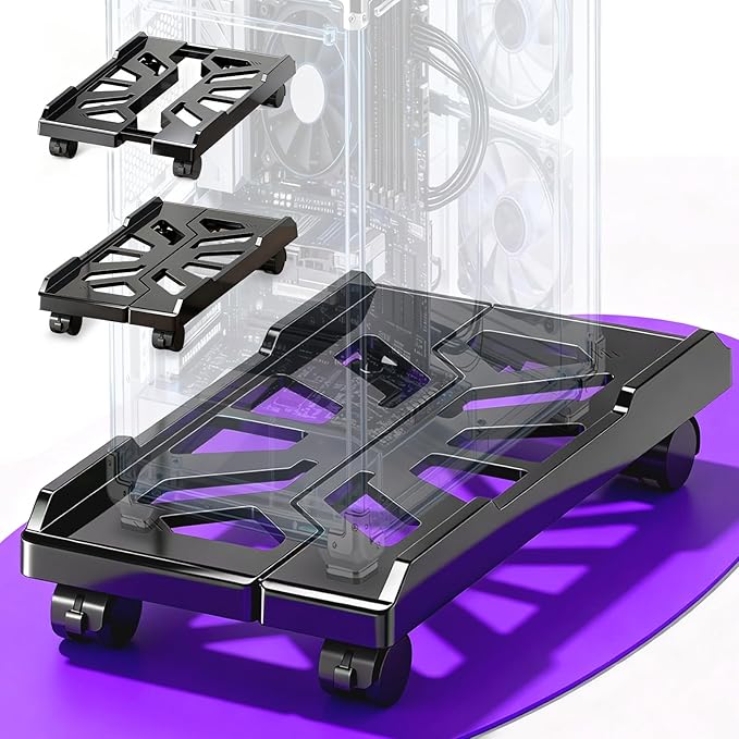 Adjustable Computer Tower Stand with Locking Wheels | Mobile CPU Holder for Floor or Under Desk | Fits PC Towers 8.7"–11.8" Wide | Rolling Computer Case Stand for Home Office & Gaming