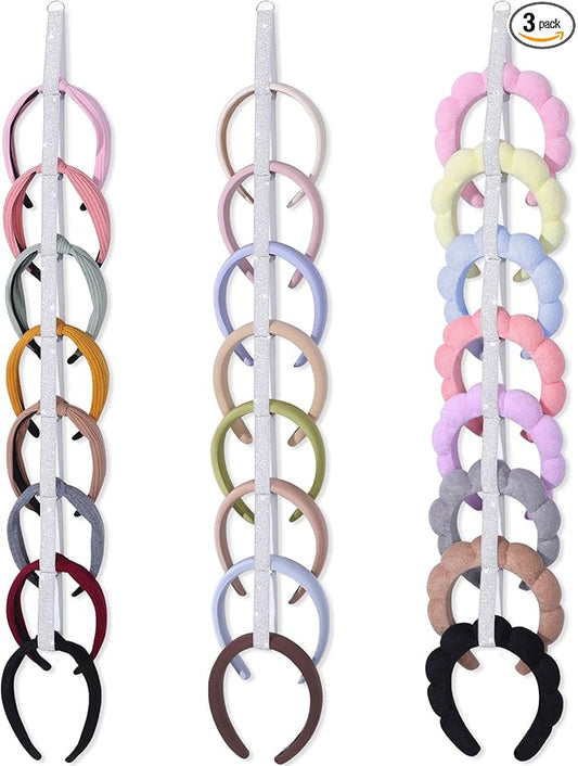 3 PCS Headband Holder Organizer for Girl,Hanging Hairband Storage for Women,Glittering Silver Hair Hoop Display Hair Accessories Organizer Bedroom College Dorm Decor(Glittering Silver)