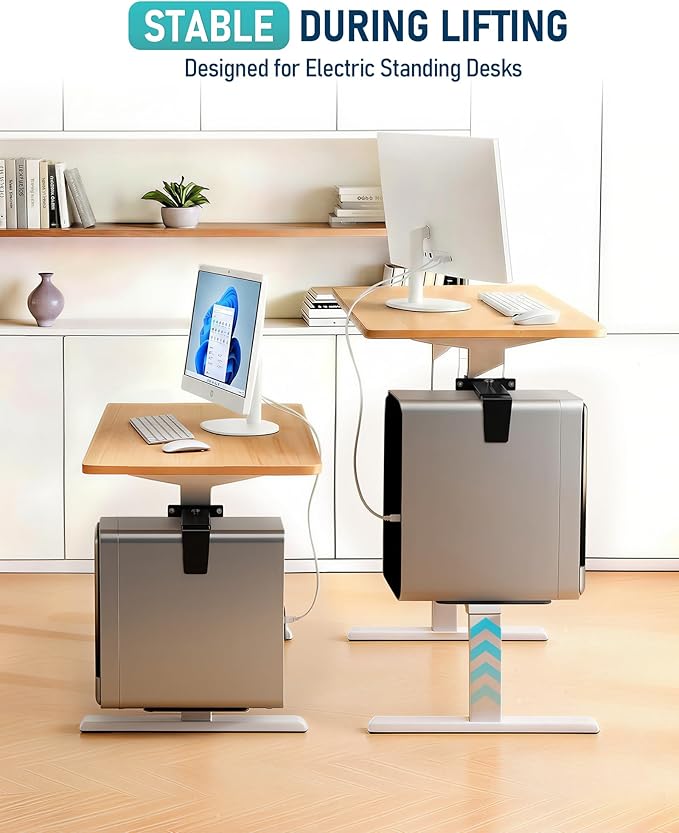 TOPSKY Adjustable Under-Desk PC Mount, No-Drill Computer CPU Holder for Standing Desks, Supports up to 50 lbs, Easy Installation, Compatible with Most Standing Desks (Black)